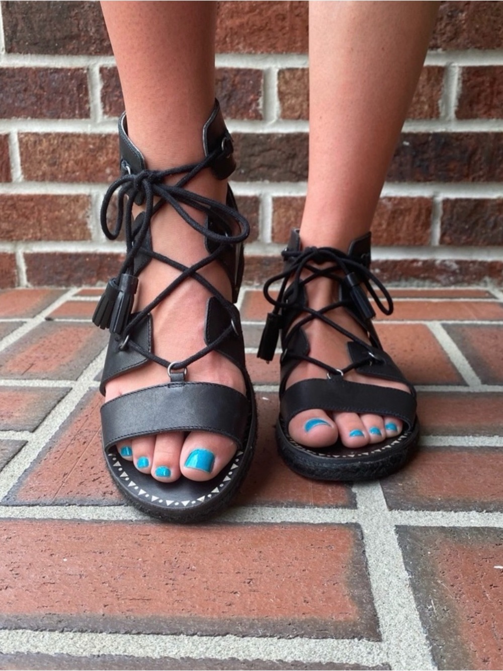 Lucky Brand Black Leather Lace-Up Gladiator Sandals 7.5